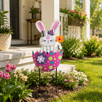Piquets de jardin en métal résistants aux intempéries, motif lapin mignon et œuf de Pâques, décorations de jardin de Pâques pour pelouse et patio extérieurs