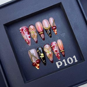 <span class=keywords><strong>Uñas</strong></span> Postizas de Estilo Francés, 10 Piezas, con Diseño Dorado Teñido a Mano, <span class=keywords><strong>Uñas</strong></span> Artificiales de ABS, Forma Mood - Product Image 1