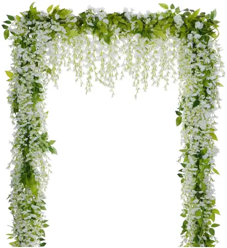 الوستارية الزهور الاصطناعية الطوق الأبيض الاصطناعي كرمة الحرير شنقا زهرة للمنزل حديقة حفل الزفاف قوس الزهور ديكور