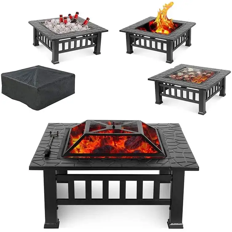 4 in 1 Multi-Functional Square Outdoor Furniture Set Fire Pit for 2024