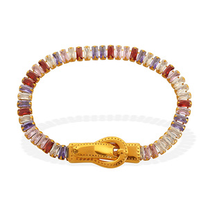 Luxury Gold Plated 18k Four <b>Corner</b> Buckle Bracelet With Colored Zircon Magnetic Clasp Women's Party Jewelry - Product Image 5