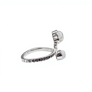 925 Sterling <b>Silver</b> <b>Adjustable</b> Open <b>Ring</b> with Oval and Round Rainbow Moonstone Handmade Artisan Jewelry - Product Image 5