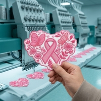 Patchs brodés ruban rose pour le cancer du sein, thermocollants, appliques à presser à chaud, prix de gros, vente chaude