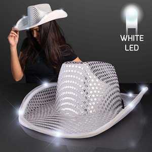 Chapeaux de cow-girl néon pour les filles et les garçons de fête Livraison rapide Chapeau de cow-boy à paillettes argentées LED lumineux pour la fête - Product Image 2