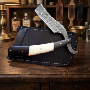 Navaja de Afeitar Recta de Acero de Damasco Marca ASAP con Mango de Bambú, Hoja Única, Funda de Cuero Negra, para Hombre - Product Image 6