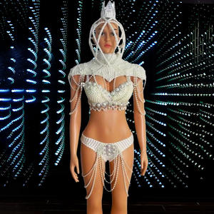 Nouvelle technologie — Bikini avec chaîne à perles blanches, ensemble Bikini personnalisé avec chapeau, vêtements Sexy, tenue de Bar, boîte de nuit, Y2458, <span class=keywords><strong>2022</strong></span> - Product Image 1