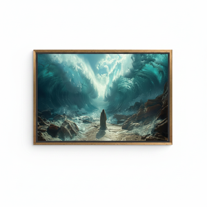 Moses Parting Red Sea Art Deco Panel Print Sacred Bible Scene Decor Clear <b>Framed</b> Canvas Hanging - Product Image 2