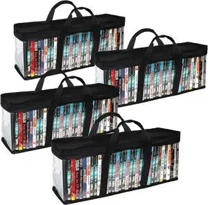 DVD储物盒支架收纳袋黑色可堆叠DVD支架最多可容纳160张DVD蓝光电影媒体PS4视频游戏