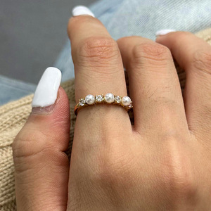 Elegant Pearl <b>Ring</b> 18k <b>Gold</b> Stainless Steel With Zircon Prong Setting Unisex Fashion Jewelry Gift - Product Image 4