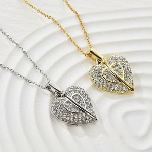 Collar con colgante de corazón que se puede abrir con alas, cadena de eslabones chapada en oro con cristales de circonio, estilo budista - Product Image 3