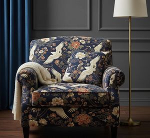 Tissu d'ameublement imprimé fleurs et grues de qualité supérieure au mètre – Motif élégant oiseaux et fleurs pour fauteuil - Product Image 5