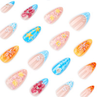 Venta al por mayor 2026 Uñas postizas de alta calidad con nuevo diseño estilo Ins, 24 piezas, con conchas de playa de verano y flores 3D