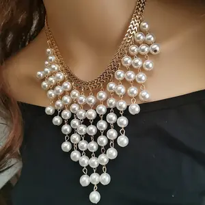 Woying Manufacturers Wholesale Luxury Multi Layer Large Pearl Jewelry Fringe Pearl Exaggerated Collarbone Chain Necklace