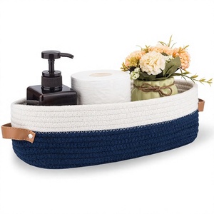 Eco-Friendly Foldable Household Storage <b>Basket</b> with Leather Handle Woven Cotton <b>Rope</b> for Nursery and Bathroom Toy Storage - Product Image 4