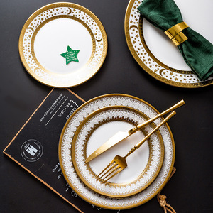 Juego de platos de cerámica blanca nórdica DP86 Assiettes Porcelaine Blanc Mariage Wedding Party Porcelain Bone China Gold Rim Plates - Product Image 2