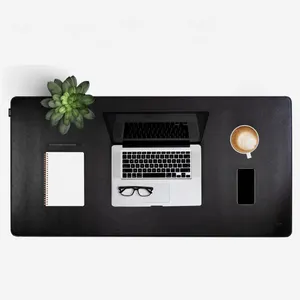 2024 novas tendências de borracha antiderrapante com couro pu cor preto/marrom/rosa mesa de escritório mouse pad de couro para trabalho