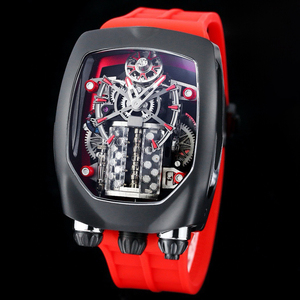 Montre-bracelet de luxe pour homme, style Roadster, cadran squelette, boîtier noir, bracelet en caoutchouc confortable, idéale pour la marche et la course - Product Image 3