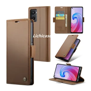 Lichicase Skin-touch Phone Stand Leather Cover For Oppo A96 Magnetic Soft TPU Bumper Case