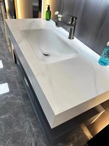 Customized Wall Mounted Bathroom Vanity Cabinet with Wood Grain Finish Moisture Resistant Plywood Sink Combo for Hotel Home - Product Image 2