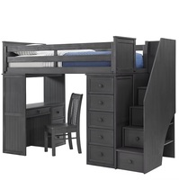 Lit mezzanine d'étudiant avec cadre en métal durable de taille double finition blanche avec conception peu encombrante d'escalier pour dortoir pour chambre à coucher