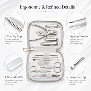 Ensemble de manucure et pédicure de précision 11 en 1, kit de soin des ongles en acier inoxydable avec étui à fermeture éclair pour le soin des mains, des pieds et du visage - Product Image 3