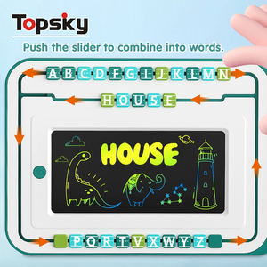 Tablero de dibujo de ortografía 3 en 1 de plástico, juguetes de pintura para niños, tablero de práctica de escritura de aprendizaje temprano con rompecabezas y juguetes de pantalla de bloqueo - Product Image 3