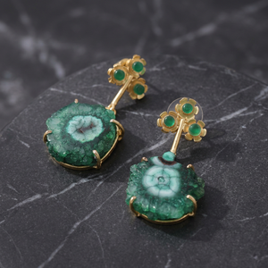 Green Stone Water Drop Earrings For Women With Handcrafted Brass Ethnic Design Statement Fashion Jewelry <b>Accessory</b> For <b>Wedding</b> - Product Image 5