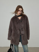 Manteau en fourrure de renard shaggy tendance pour femme, chaud et épais, élégant, à poils longs et duveteux, pour l'hiver