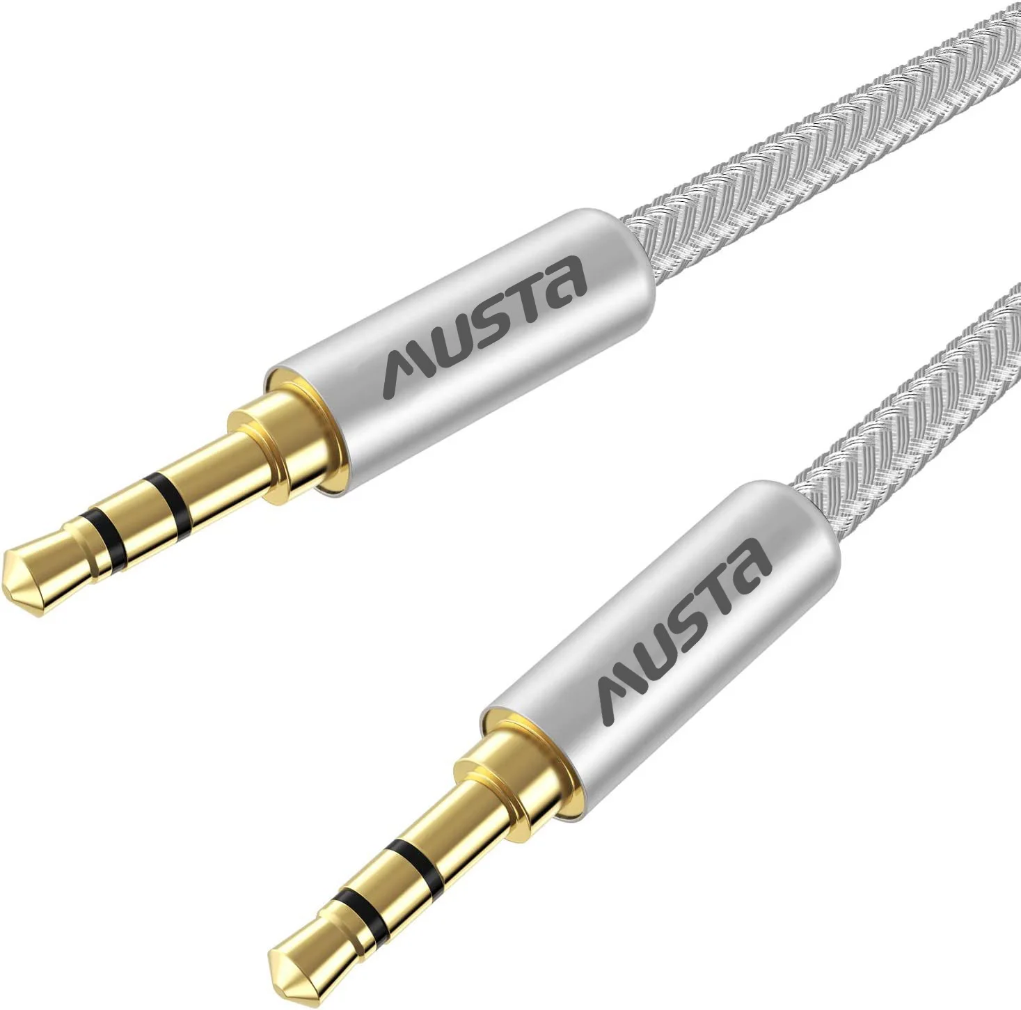 Silver Nylon Braided 1m Headphone Cable 3.5mm Hi-Fi Sound 3.5mm Audio Aux Cable Auxiliary Male To Male 3.5mm AUX Cable