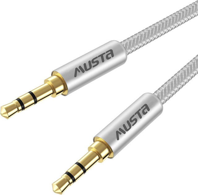 Silver Nylon Braided 1m Headphone Cable 3.5mm Hi-Fi Sound 3.5mm Audio Aux Cable Auxiliary Male to Male 3.5mm AUX Cable