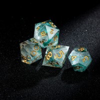Lot de 7 dés polyédriques en résine turquoise faits à la main, à bords vifs, avec chiffres dorés, pour DND, cosplay et jeux de table DIY – Vente chaude
