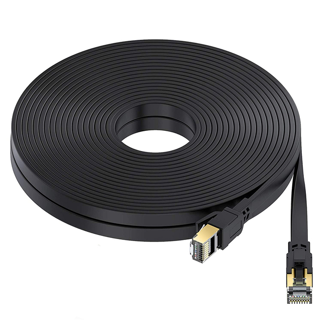 D-sunty High-Speed 1m-8m 40Gbps 2000Mhz STP Shielded Copper CAT8 Flat Indoor Network Patch Cord Cable Black Data Center