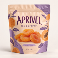 Sachet d'emballage personnalisé pour abricots secs avec fermeture éclair refermable, film haute barrière et étiquette privée pour l'emballage de fruits