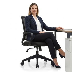 Chaise de bureau ergonomique moderne en maille AY avec accoudoirs fixes, cadre en plastique, réglable en hauteur et pivotante - Product Image 1
