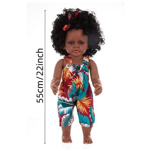 Nouvelle poupée reborn de 55 cm, poupée africaine noire, adorable poupée jouet à cheveux bouclés avec velcro - Product Image 4