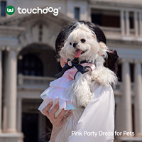 Robe de fête rose TOUCHDOG pour petits chiens, robe tutu scintillante avec sangle à paillettes, tulle 3 couches, nœud en diamant rose, tenue de cérémonie pour animaux de compagnie