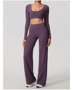 Ensemble de <span class=keywords><strong>yoga</strong></span> respirant à manches longues et découpes, style euro-américain, avec coussinets de poitrine et dos élégant, pantalon drapé, collection Under Lulu - Product Image 5