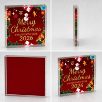 Plaque carrée en acrylique transparent épais imprimée sur mesure, motif bonhomme de neige festif, décoration de table de Noël, bloc acrylique, best-seller