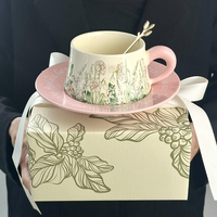 Boîte cadeau rigide à imprimé floral personnalisé, boîte à couvercle rabattable en papier rigide pour tasse en céramique, vaisselle, souvenir de vacances, emballage cadeau