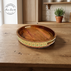 Wholesale Luxury Handcrafted Large Wooden <b>Tray</b> with Floral Enameled Print Used for Serving Dishes or Home Decoration - Product Image 1