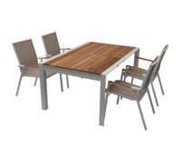 Ensemble de salle à manger d'extérieur en bois avec plateau extensible, structure en aluminium, design traditionnel, imperméable, garantie de 2 ans