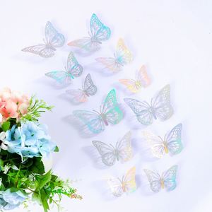 12 autocollants muraux 3D papillons Art Déco en papier doré pour décorations murales de fête d'anniversaire et de gâteaux - Product Image 2