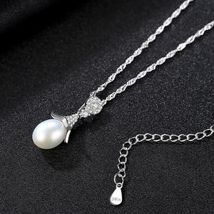 S925 Sterling Silver Zirconia-Set 9-9.5mm <b>Freshwater</b> <b>Pearl</b> <b>Necklace</b> High Quality Women's Jewelry Wholesale - Product Image 4