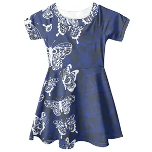 Gráfico Original Butterfly Design Crianças Vestido Fabricantes De Roupas De Verão Animais Impressão Vestidos De Manga Curta Para Meninas