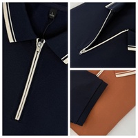 T-shirt en coton et polyester avec logo brodé, col côtelé, tricot contrasté, manches courtes haut de gamme pour homme, style polo