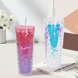 Nouveauté 2023, Populaire, MOQ faible, Personnalisable, Gobelet Venti 24oz à double paroi en plastique mat, à motifs cloutés, motif grille et ananas - Product Image 3