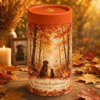 Urne funéraire pour animaux de compagnie en gros, Tube de dispersion biodégradable en papier kraft Feuilles d'automne, 3 tailles, Feuilles dorées, Impression personnalisée, Souvenir
