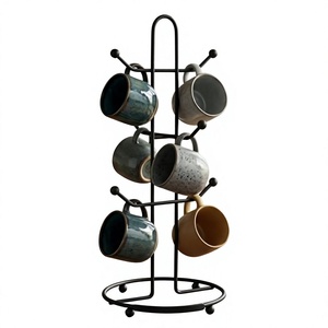 Support à tasses métallique à trois niveaux avec support rotatif à 360° pour rangement de cuisine, design circulaire moderne, type sur pied - Product Image 4