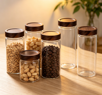 Bocaux en verre filetés grande capacité avec couvercle en bambou, qualité alimentaire, pour stockage de liqueur de prune verte, pot de cuisine rond OEM