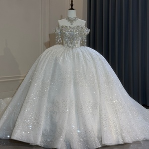 XS329 Superbe robe de mariée à épaules dénudées avec franges et cristaux Vestidos De Novia - Product Image 1